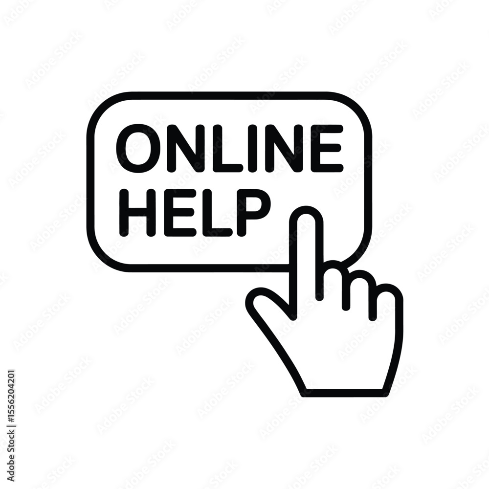 Poster cursor hand clicking on a button with the words online help