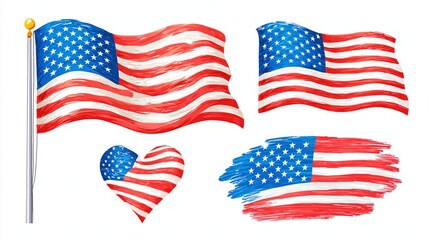 Patriotic American Flag Icon Set - Variety of Designs on White Background