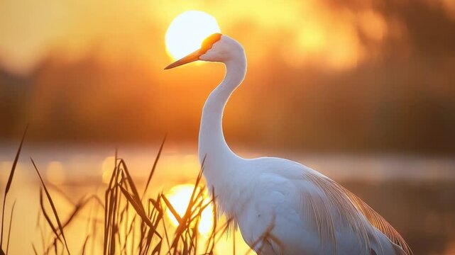 siberian crane close-up at keoladeo bird sanctuary sunset video