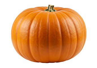 A single ripe orange pumpkin with a green stem isolated on transparent background