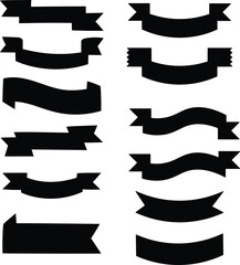 Collection of twelve black banner shapes with different designs on a white background vector graphic