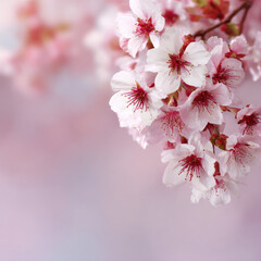 Close-up of delicate, pink cherry blossoms