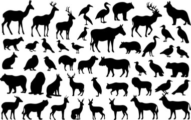 Animal Silhouette Vector Set, Wild Animal Silhouette Collection, Animal Shape Vector Art, Black Animal Silhouette Pack, Jungle Animal Vector Silhouettes, Animal Shadow Vector Design, Animal Silhouette