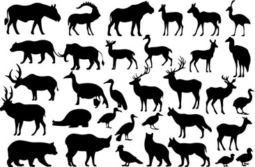 Animal Silhouette Vector Set, Wild Animal Silhouette Collection, Animal Shape Vector Art, Black Animal Silhouette Pack, Jungle Animal Vector Silhouettes, Animal Shadow Vector Design, Animal Silhouette