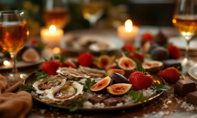 Oysters figs strawberries romantic dinner