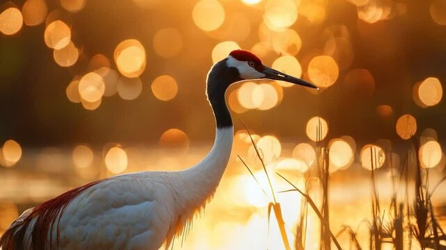 siberian crane close-up at keoladeo bird sanctuary sunset video