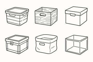 Collection of six outline storage boxes in various styles and shapes