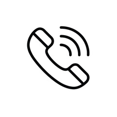 Simple black line icon of a telephone handset with sound waves indicating a call