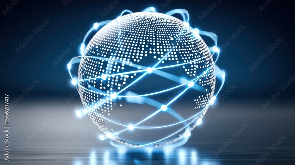 Poster blue globe with glowing lines and dots representing connectivity