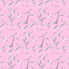 Abstract drawing on a pink background.Vector seamless pattern with silver abstract ornament on a pink background.