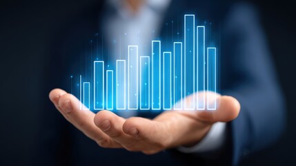 Businessman Holding Digital Graph for Financial Analysis and Growth