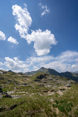 endless mountain landscape with blue sky and clouds in the  mountains of Gaschurn Montafon Vorarlberg Austria