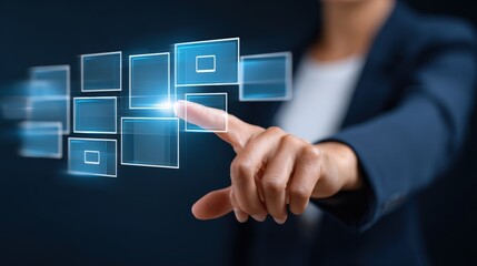 Businesswoman Touching Digital Interface with HR Elements