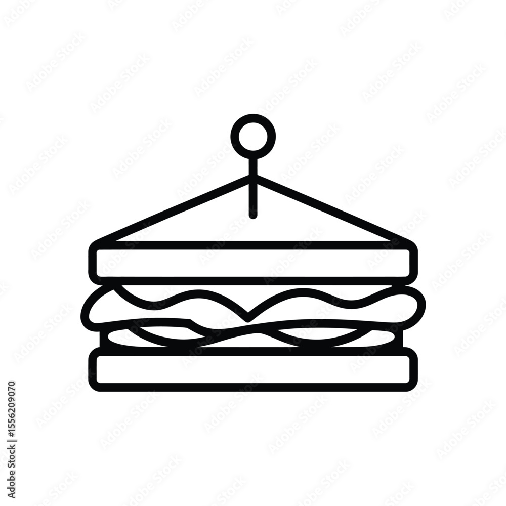 Poster simple line art icon of a triangular sandwich with a toothpick
