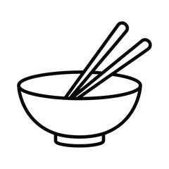 Simple outline icon of a bowl with chopsticks for asian cuisine