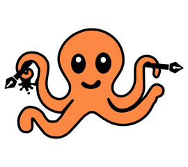 funny cartoon octopus holding ink pen