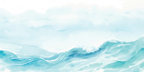 Obraz premium Soft and Flowing Blue Watercolor Ocean Wave Texture with Misty Gradient Layers for Calm and Serene Coastal Backgrounds