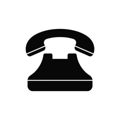 Classic black rotary telephone icon on a white background representing communication