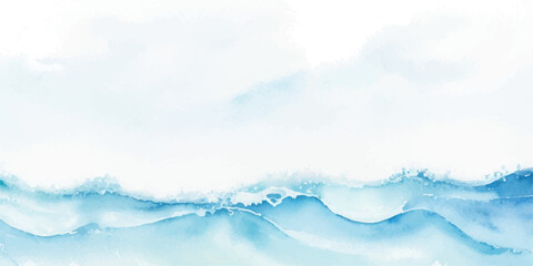 Tranquil Blue Watercolor Ocean Layers with Subtle Misty Washes and Hand-Painted Brush Details for Minimalist and Calm Visual Projects