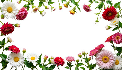 Obraz premium Colorful Daisy Flower Frame with Oval Transparent Center, Spring Design, PNG