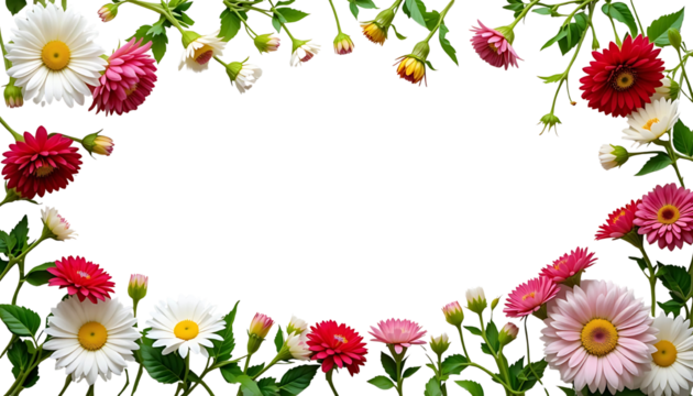 Colorful Daisy Flower Frame with Oval Transparent Center, Spring Design, PNG