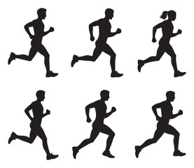 Running Silhouette Vector Set of Male and Female Joggers