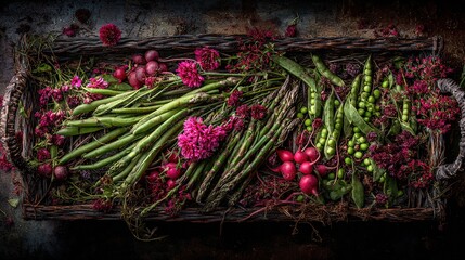 Fresh vegetables in a woven basket, a vibrant display of natural abundance and healthy living