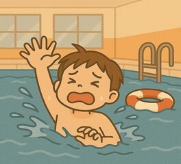 子どもが室内プールで溺れる【AI生成】