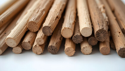 Natural Wooden Logs Stacked Neatly on a White Surface