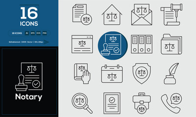 Notary Set of high-quality icons that are suitable for Notary. And change your next projects with minimalist icon design, perfect for websites, mobile apps, books, social media