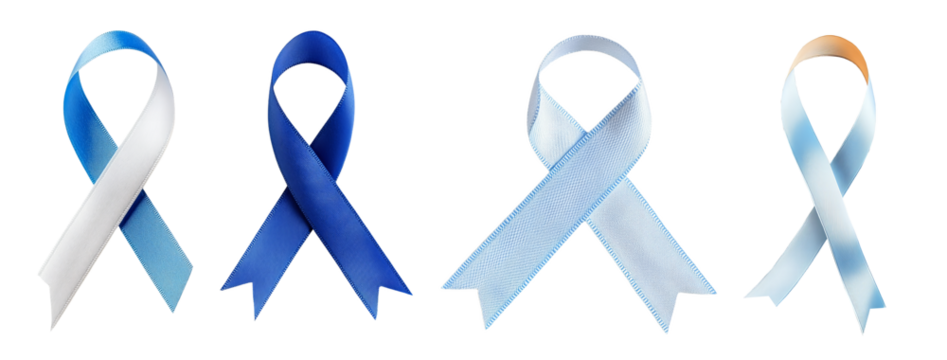 Set of light and dark blue awareness ribbons isolated on transparent background PNG
