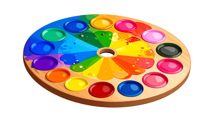Colorful artist palette with vibrant paints in flat vector art