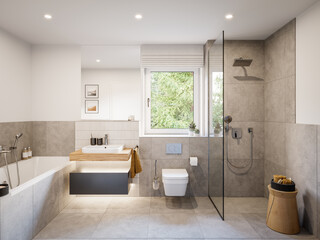 3D Rendering of a modern bathroom interior.