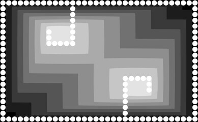 Double Fibonacci sequence spiral in white circles and grey parallelograms design