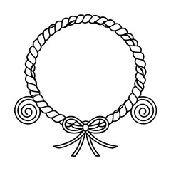 Black and white rope circle frame with bow and spiral accents