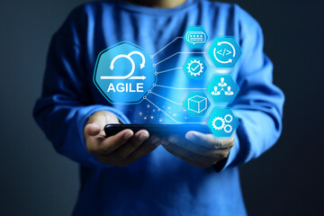 software development IT operation work with agile development on smart phone to operation the agile methodology