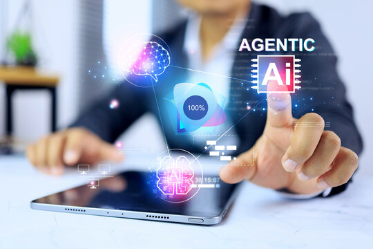 agentic ai concept with businessman is using artificial intelligence agent technology on virtual screen to help him make decision marking on business planning