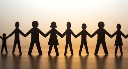 Paper Cutout People Holding Hands in Silhouette on Gradient Background