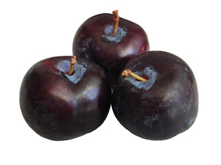 Close-up of ripe prune fruit on pure white background