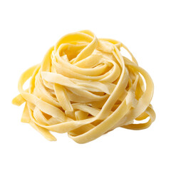 Freshly Made Fettuccine Alfredo Pasta Presented In A Coiled Nest Against A Clean White Background