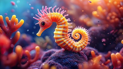 Detailed illustration of a seahorse in a vibrant underwater scene.