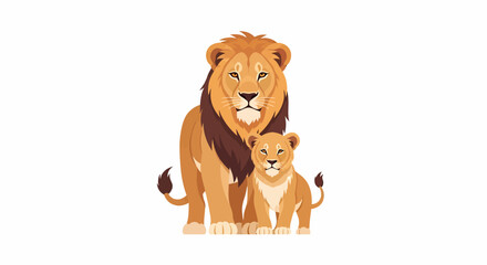 Pixel Art Lions Family with Cub on White Background