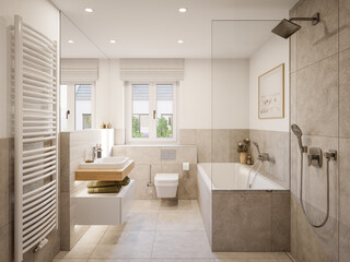 3D Rendering of a modern bathroom interior.