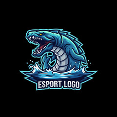 Mascot Logo Featuring a Fierce Sea Monster Emerging from Waves