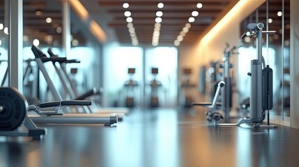 A softly blurred background showcasing a high-end gym with sleek, modern workout equipment, polished floors, and ambient lighting. The gym exudes a premium and professional fitness environment. 