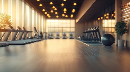 A softly blurred background showcasing a high-end gym with sleek, modern workout equipment, polished floors, and ambient lighting. The gym exudes a premium and professional fitness environment. 