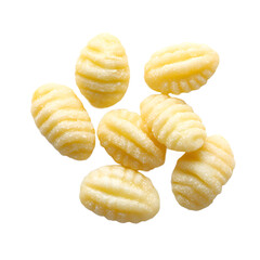 Elevated View Of A Small Group Of Cooked Gnocchi Pieces Isolated Against A Stark White Backdrop