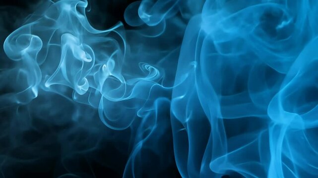 Abstract blue misty fog on isolated black background,