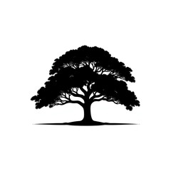 Minimalist Black and White Vector Oak Tree.