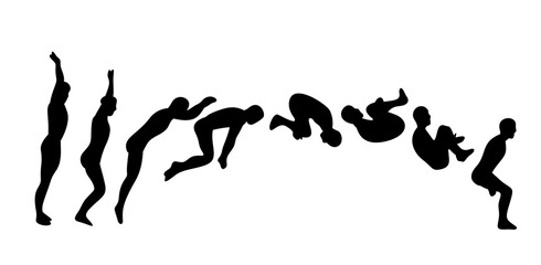 diving pose  front roll jump silhouette different poses